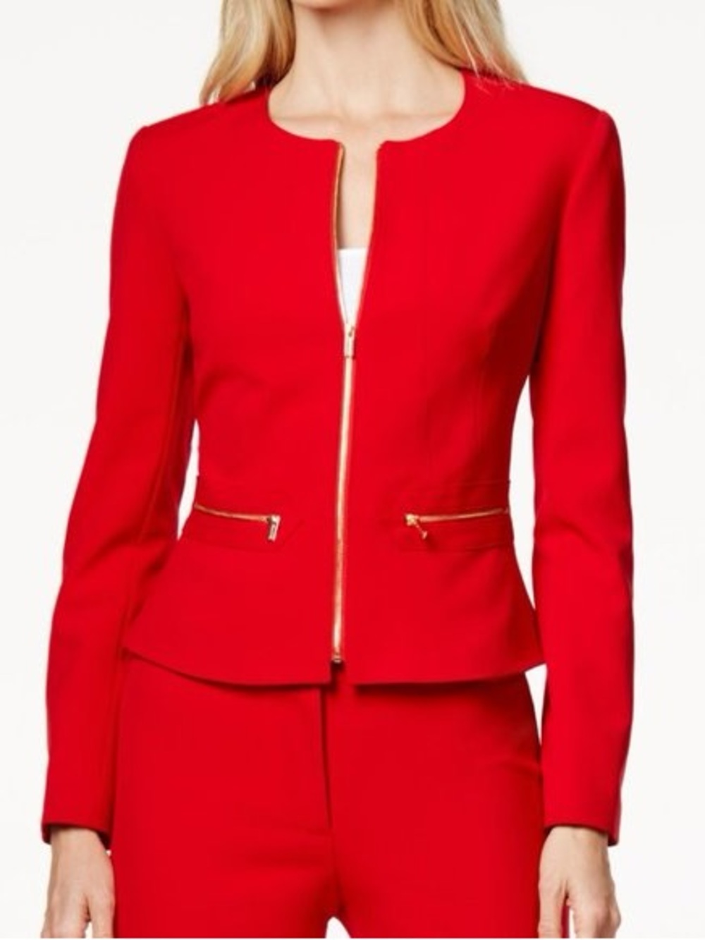 Calvin Klein Red Zip Front Peplum Jacket Size 4P
